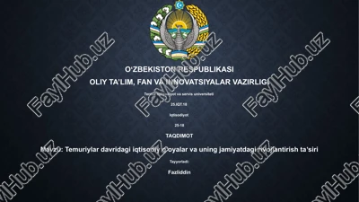 temuriylar davridagi iqtisodiy gʻoyalar va uning jamiyatdagi rivojlantirish taʼsiri — PPTX