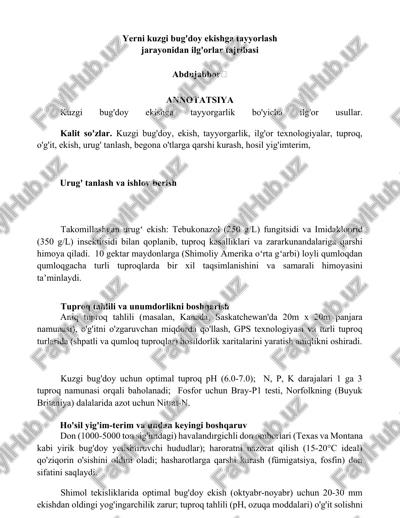 kuzgi bug'doy ekishga tayyorlash — DOCX