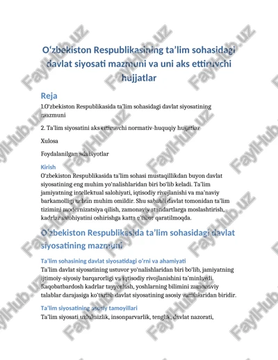 o‘zbekiston respublikasining ta’lim siyosati — DOCX