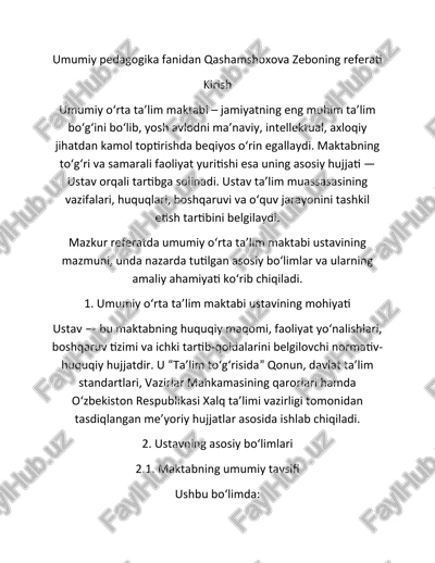 umumiy pedagogika fanidan qashamshoxova zeboning referati — DOCX