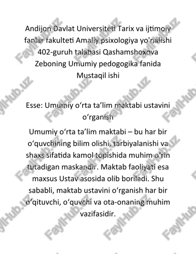umumiy o‘rta ta’lim maktabi ustavini o‘rganish — DOCX