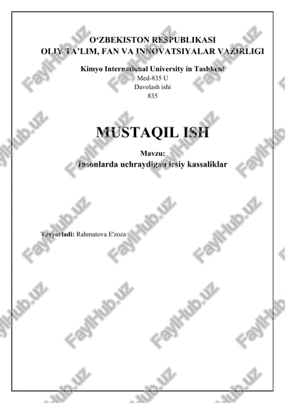 insonlarda uchraydigan irsiy kassaliklar — DOCX