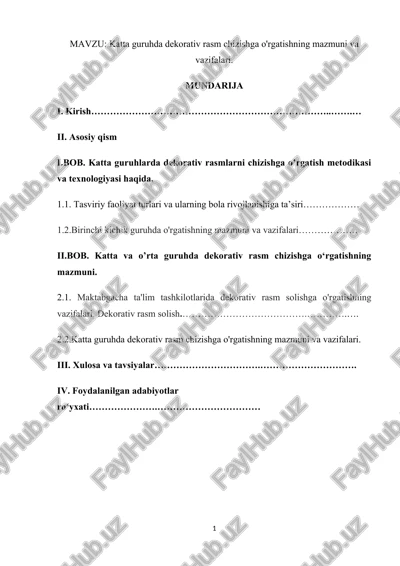 dekorativ rasm chizishga o'rgatish kurs ishi — DOCX