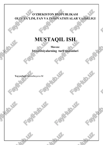 investitsiyalarning turli mezonlari — DOCX