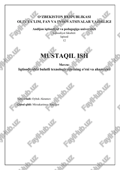 bulutli texnologiyalar: iqtisodiyotga ta'siri va imkoniyatlar — DOCX