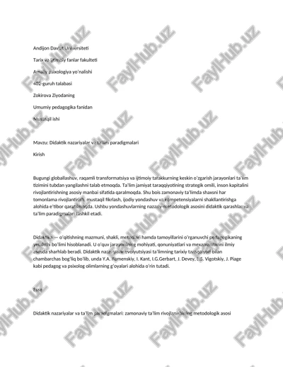 didaktik nazariyalar va ta’lim paradigmalari — DOCX