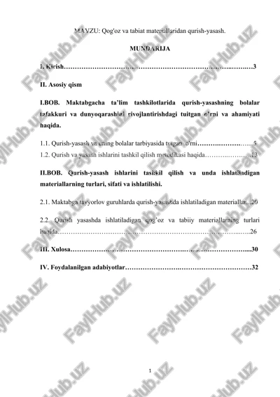 qurish-yasash va tabiat materiallaridan qurish-yasash — DOCX