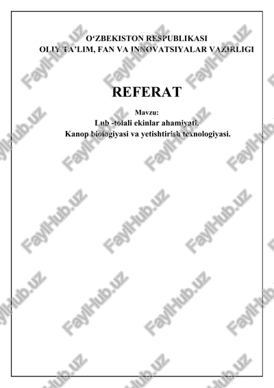 kanop biologiyasi va yetishtirish texnologiyasi — DOCX