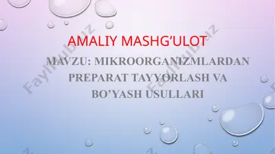 mikroorganizmlardan preparat tayyorlash va bo’yash usullari — PPTX