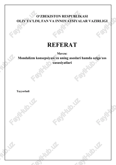 mondalizm: ta'rif, asoslar va xususiyatlar — DOCX