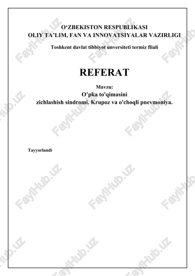 pnevmoniya - o'pka to'qimasining yallig'lanish kasalligi — DOCX