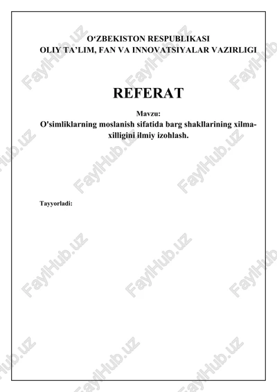 o'simliklar barglarining xilma-xilligi — DOCX