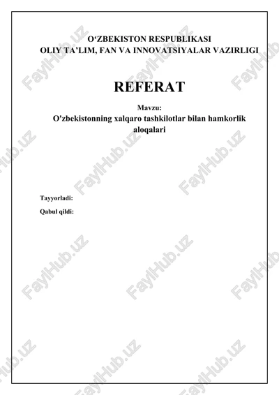 o'zbekistonning xalqaro tashkilotlar bilan hamkorlik aloqalari — DOCX