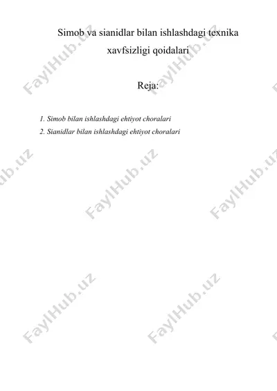 simob va sianidlar bilan ishlashdagi texnika xavfsizligi qoidalari — DOCX