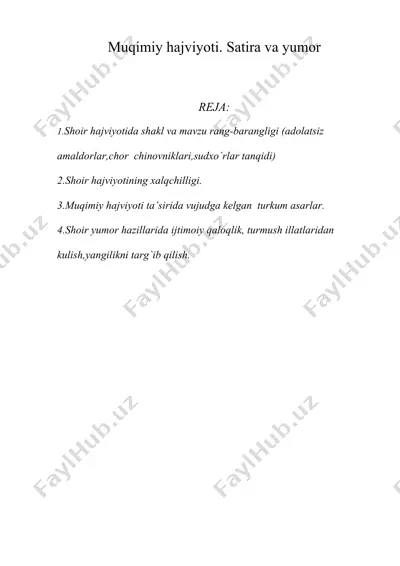 muqimiy hajviyoti. satira va yumor — DOC