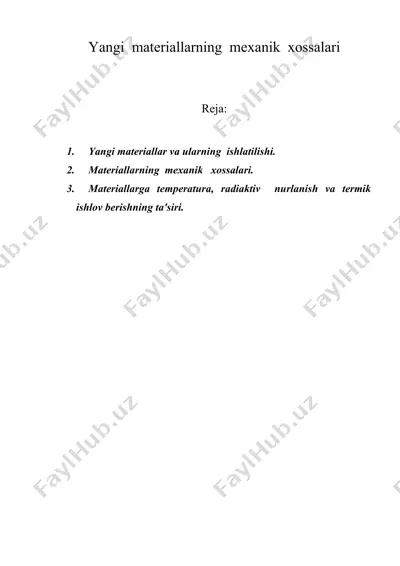 yangi materiallarning mexanik xossalari — DOC