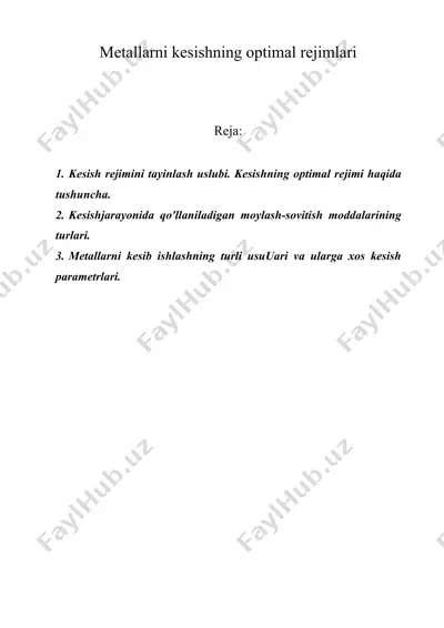 metallarni kesishning optimal rejimlari — DOC