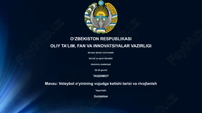 voleybol oʻyinining vujudga kelishi tarixi va rivojlanish — PPTX