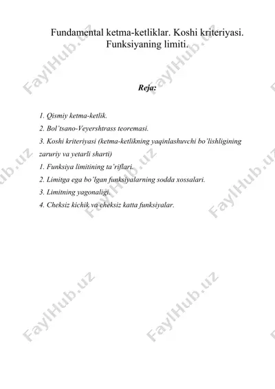 fundamental ketma-ketliklar. koshi kriteriyasi funksiyaning limiti — DOC