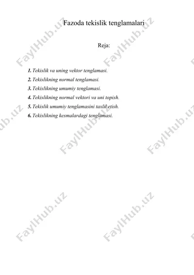 fazoda tеkislik tеnglamalari — DOC