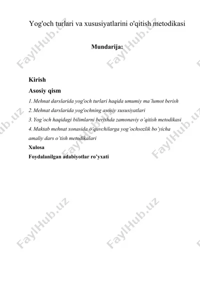 yog'och turlari va xususiyatlarini o'qitish metodikasi — DOCX