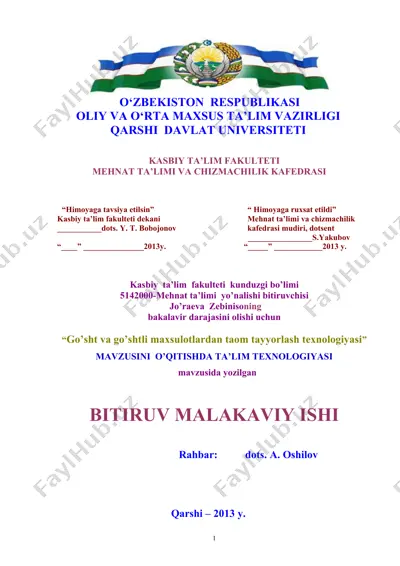 go’sht va go’shtli maxsulotlardan taom tayyorlash texnologiyasi mavzusini  o’qitishda ta’lim texnologiyasi — DOC