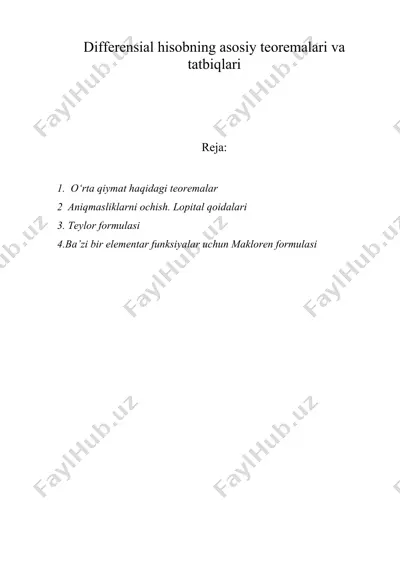 differensial hisobning asosiy teoremalari va tatbiqlari — DOC
