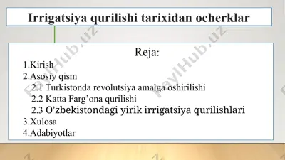 irrigatsiya qurilishi tarixidan ocherklar — PPTX