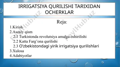 irrigatsiya qurilishi tarixidan ocherklar 2 — PPTX