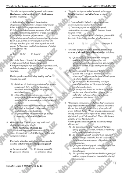 tushda kechgan umurlar. (milliy serfikat test — PDF