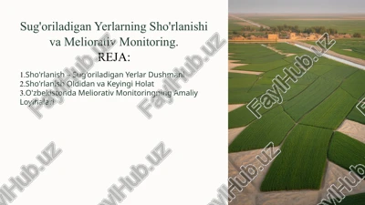 sug'oriladigan yerlarning sho'rlanishi va meliorativ monitoring — PPTX