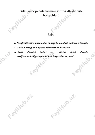 sifat menejmenti tizimini sertifikatlashtirish bosqichlari — DOC