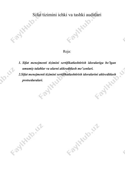 sifat tizimini ichki va tashki auditlari — DOC
