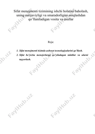 sifat menejmenti tizimining ishchi holatini baholash, uning natijaviyligi va smaradorligini aniqlashdan qo’llaniladigan vosita va usullar — DOC