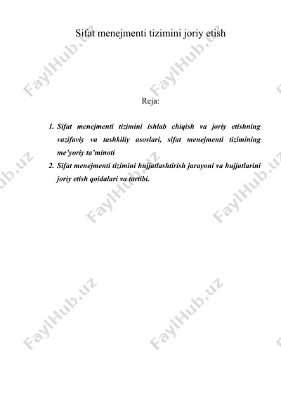 sifat menejmenti tizimini joriy etish — DOC