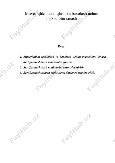 muvofiqlikni tasdiqlash va baxolash uchun maxsulotni sinash — DOC