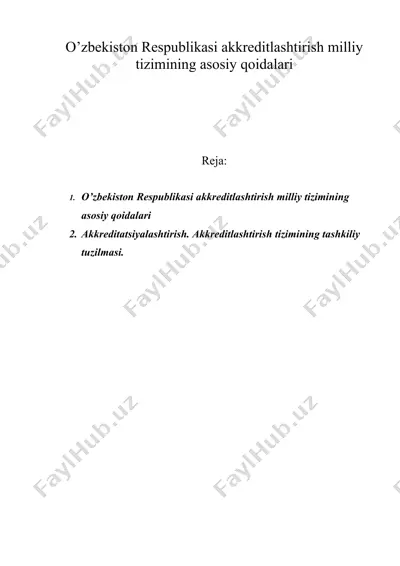 o’zbekiston respublikasi akkreditlashtirish milliy tizimining asosiy qoidalari — DOC