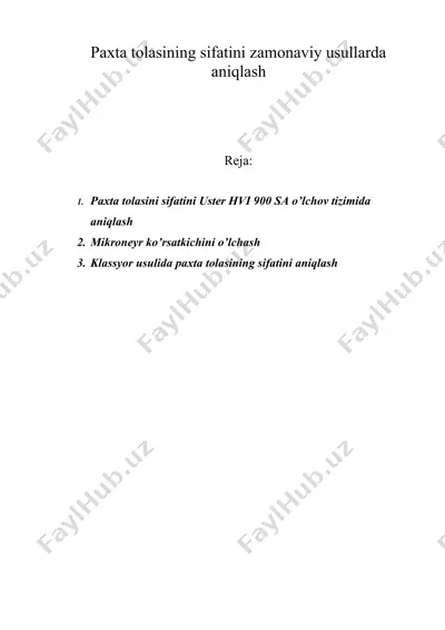 paxta tolasining sifatini zamonaviy usullarda aniqlash — DOC