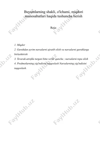 buyumlarning shakli, o'lchami, miqdori munosabatlari haqida — DOC
