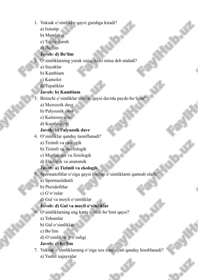 test yuksak osimliklar 50ta javobi bilan.docx — DOCX