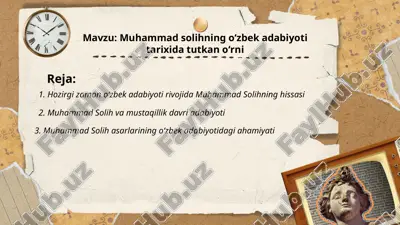 muhammad solihning oʻzbek adabiyoti tarixida tutkan.pptx — PPTX