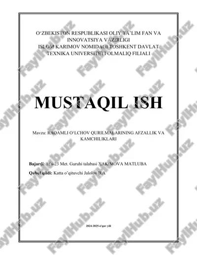 raqamli o‘lchov qurilmalarining afzallik va kamchiliklari.docx — DOCX