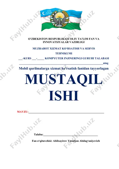 mustaqil ishlar yuzi — DOCX