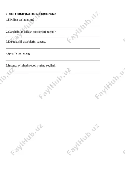 3-sinf texnologiya monitoring savollar @e_baza_ishreja — DOCX