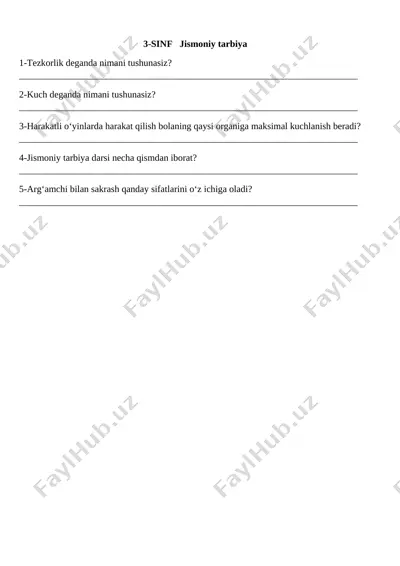 3-sinf jismoniy tarbiya monitoring savollar @e_baza_ishreja — DOCX