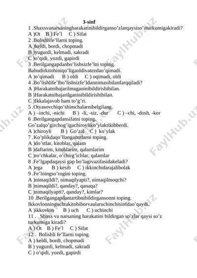 3-sinf ona tili test — DOCX