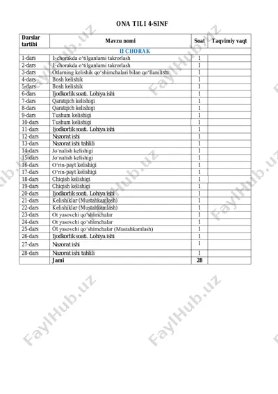 ona tili 4-sinf 2-chorak — PDF