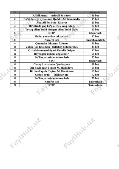 4-sinf o'qish 2-chorak — XLSX