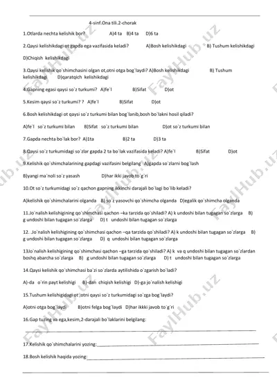 4-s.ona tili.kelishiklar mavzusini takrorlash.test — PDF