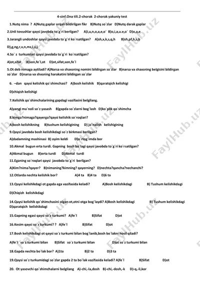 4-s.ona t.chorakli test.2-chorak.yakuniy test — PDF